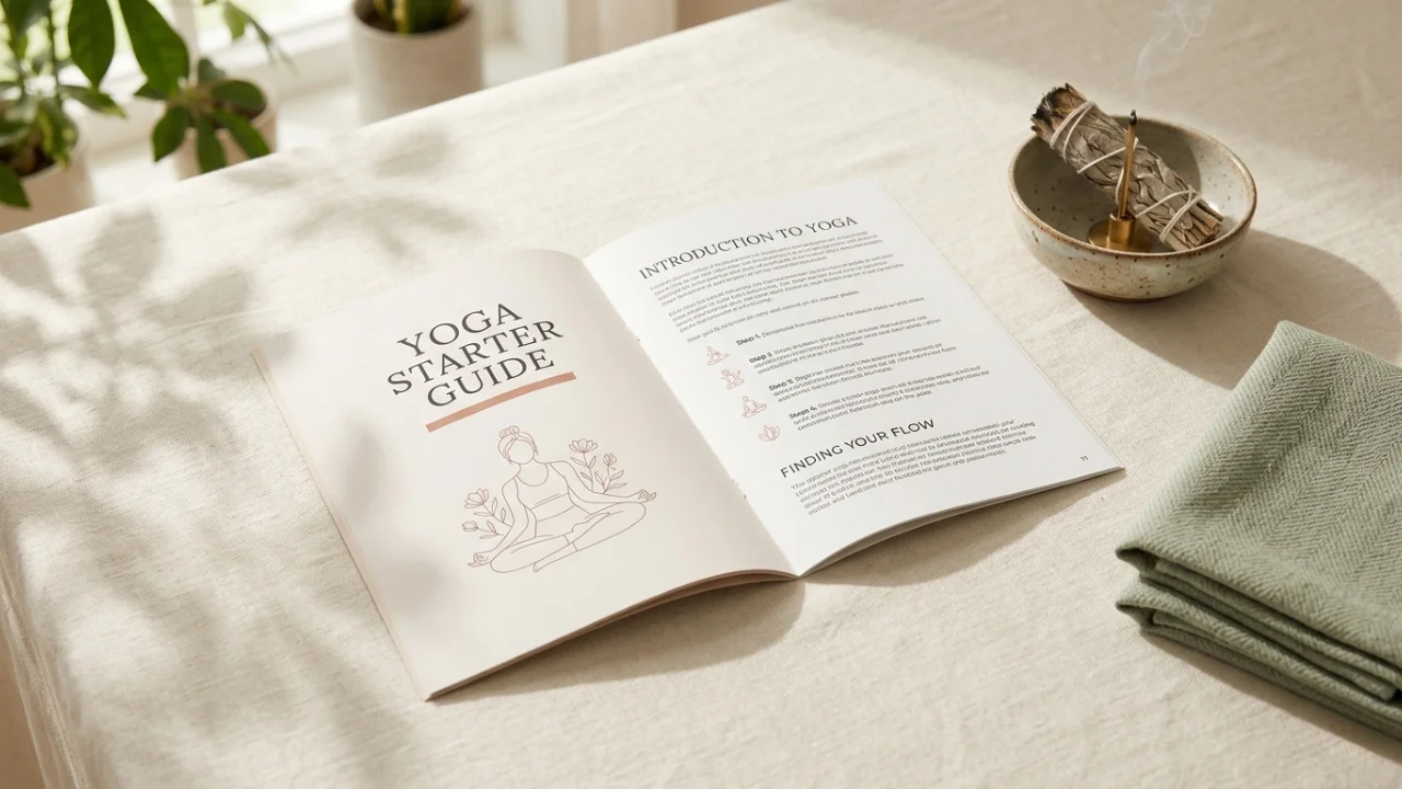 Beginner Yoga Starter Guide printable PDF booklet mockup