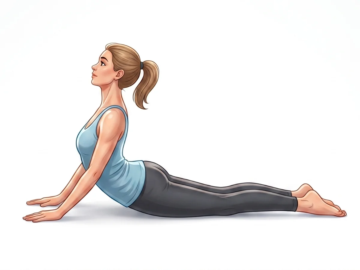 Person practicing Cobra Pose Bhujangasana lifting chest off yoga mat with hands under shoulders