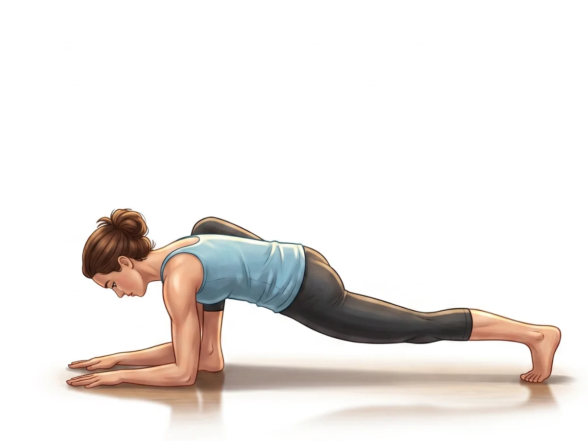 Person stretching in Lizard Pose with forearms on the yoga mat