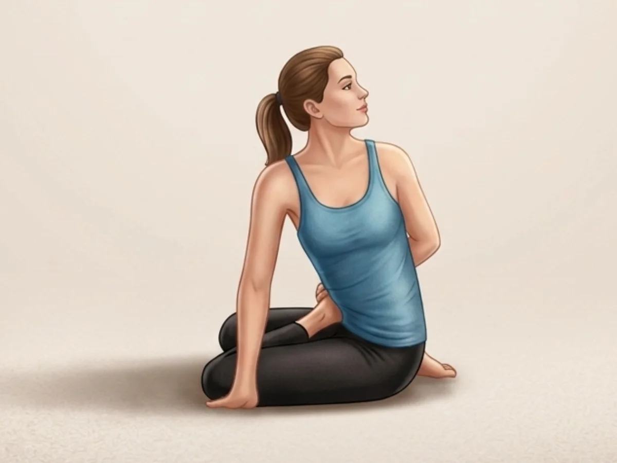 Sage Bharadvaja's Twist - pose preview alignment illustration