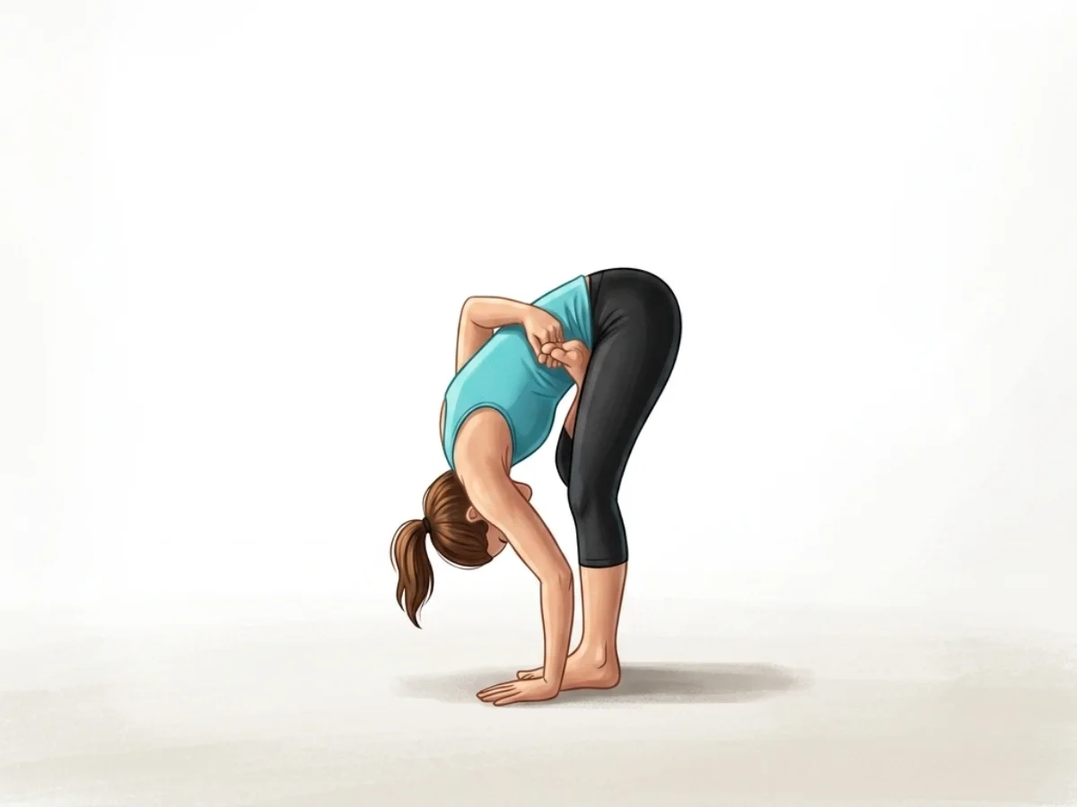 Standing Half Bound Lotus Forward Bend - pose preview alignment illustration