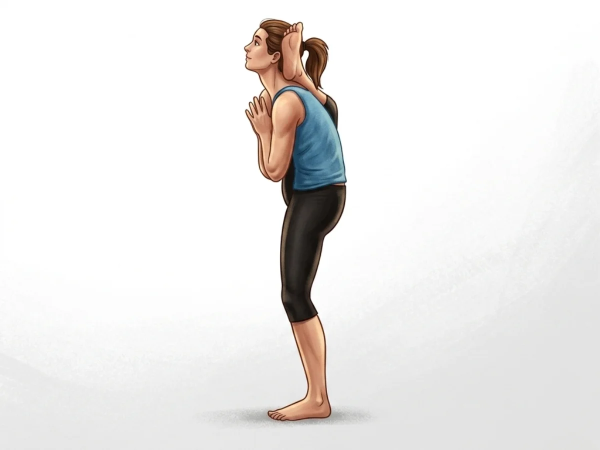 Standing Leg Behind Head Forward Bend - pose preview alignment illustration