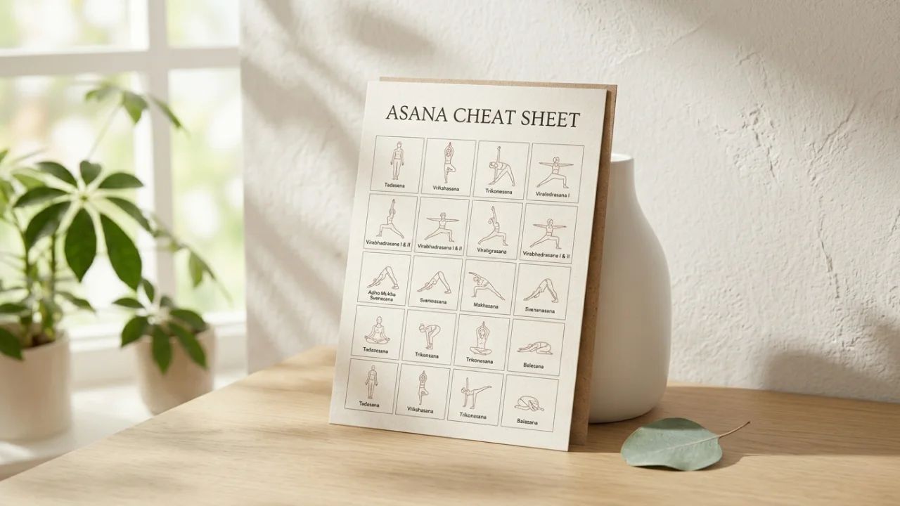 Yoga Poses Cheat Sheet printable reference guide mockup